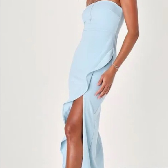 Lulus Elegant Strapless Light Blue Dress - Picture 2 of 4